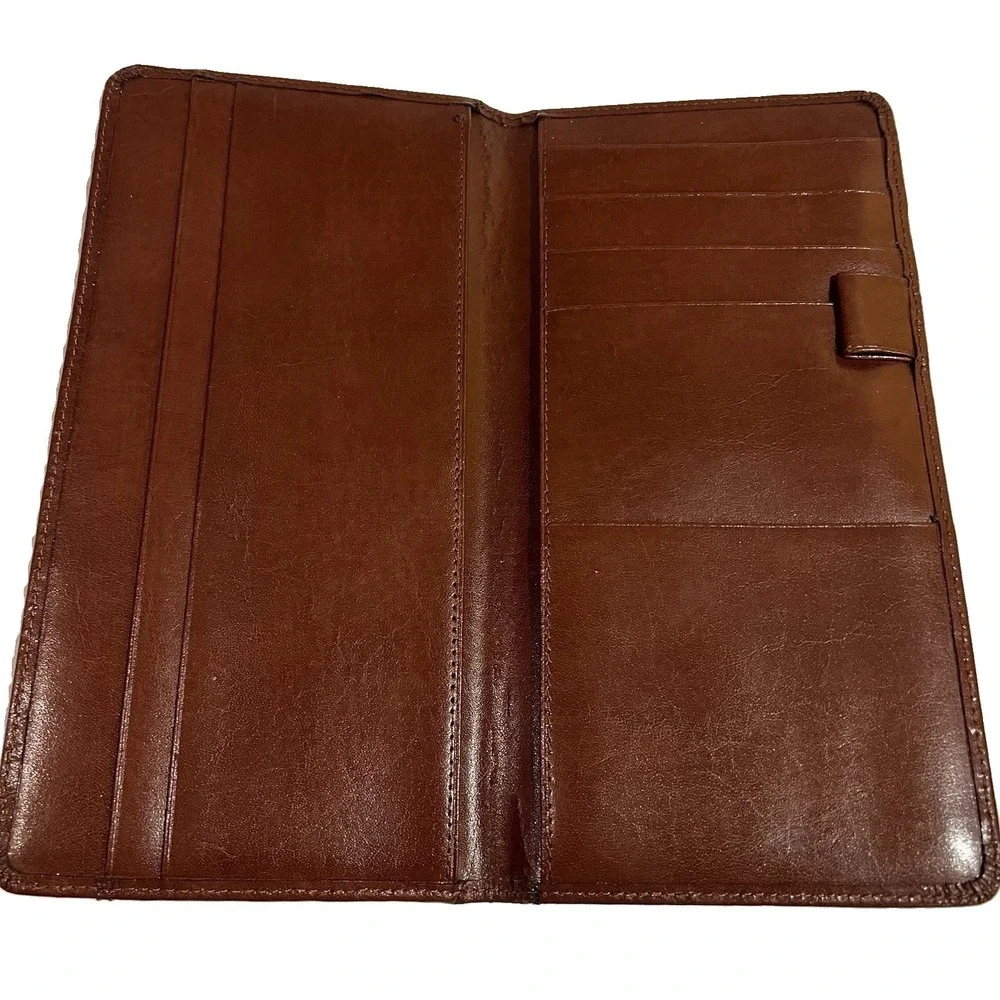 Barrington Brown Leather ID Passport Travel Wallet Pen Ticket Organizer Bifold